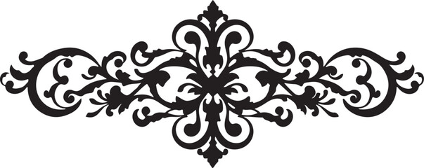 Abstract vector floral design elements featuring ornate black vintage flower and leaf silhouette scroll borders