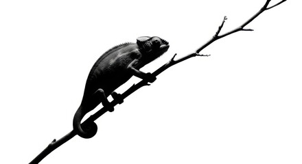 Fototapeta premium Chameleon climbs branch on isolated on white background