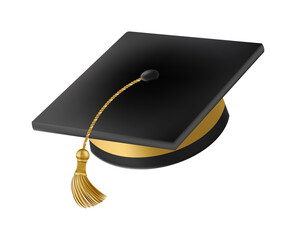 Graduates celebration. Flying 3D black graduate hat