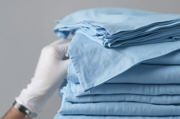 Close-up shot of medical blue sheets.