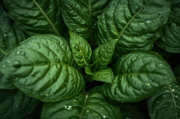 Obraz premium Detailed close-up of a green leafy spinach (amaranth) plant showcasing its leaf texture and natural development