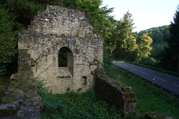 Church ruins of Reinshagen near Adelebsen, Northeim district, Germany. The church was inaugurated in 1199, the village was destroyed by the plague in 1348, after which the church decayed