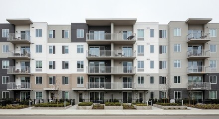 A row of apartment buildings with balks on the balks on the balks on the balks