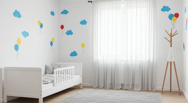 A baby ' s room with a white cribe and a white cribe
