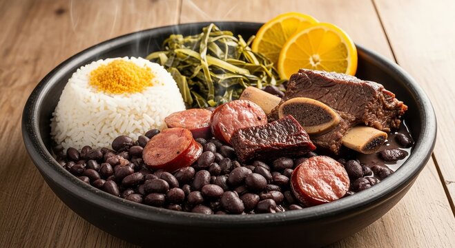 A bowl of food on a wooden table