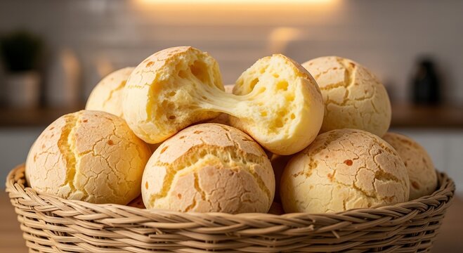A Basket Of Bread Sitting On A Table