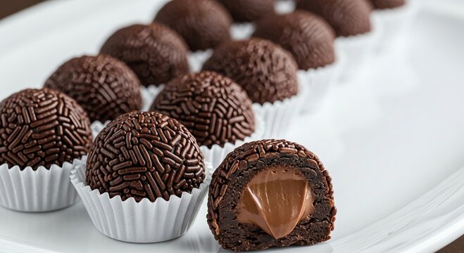 A white plate with chocolates