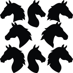 Silhouetted Horse Heads Array Black Equine Illustration Design