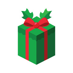 Green Gift Box Vector Holly Leaf Pattern Christmas Illustration