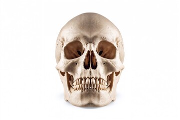 Fototapeta premium Detailed view of a human skull against a plain white backdrop