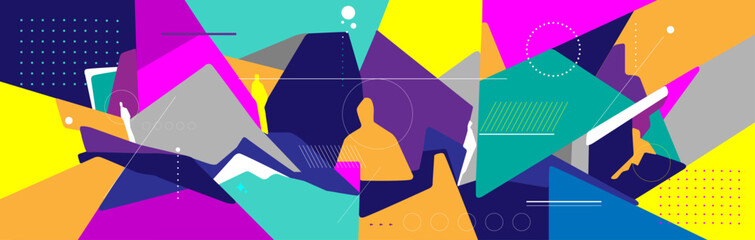 People of the future computer technology virtual reality, progress abstract vector background , multicolored illustration design element
