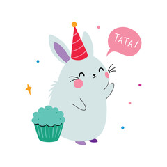 Fluffy Rabbit Vector Birthday Hat Star Glasses Celebration Illustration
