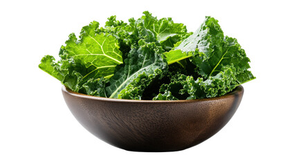 Fototapeta premium Fresh Green Kale in Wooden Bowl on Transparent Background