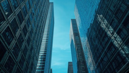 Obraz premium Modern glass buildings under a bright sky