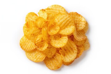 Close-up view of a stack of potato chips on a white surface
