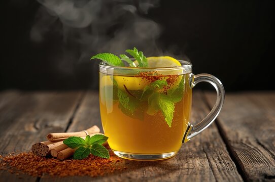 Infusion of lemon, cinnamon sticks, and fresh mint leaves - Powered by Adobe