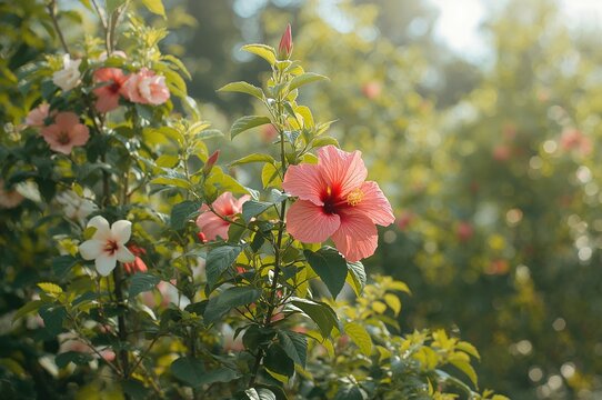Hibiscus rosa sinensis is a fibrous tree shrub that can grow up to 10 meters tall in subtropical climates, though typically it ranges from 1 to 2.5 meters.