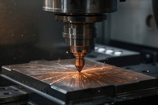 Copper electrode components being machined with solid ball nose end mill in CNC milling operation.