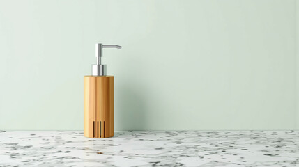 Minimalist Bamboo Soap Dispenser on Terrazzo Counter