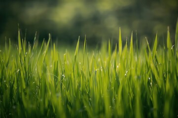 Obraz premium Tall vibrant green grass with blurred background