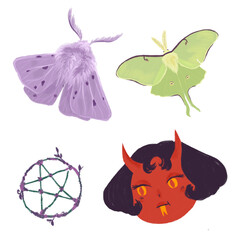 Magic sticker illustrations set witchy