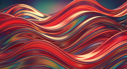 An abstract background features vibrant, iridescent waves of red, orange, and gold hues, creating a dynamic and fluid composition that evokes a sense of warmth, energy, and artistic expression