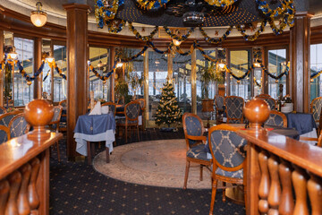 new years eve Christmas decoration in restaurant of Prague