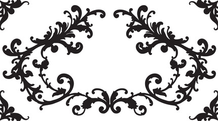 Abstract vector floral design elements featuring ornate black vintage flower and leaf silhouette scroll borders