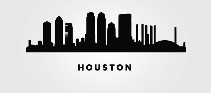 Houston Skyline Vector Silhouette with JPMorgan Chase Tower, Williams Tower, and Astrodome