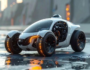 Futuristic vehicle on city street