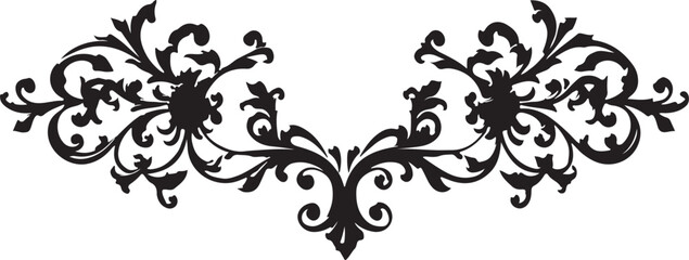 Abstract vector floral design elements featuring ornate black vintage flower and leaf silhouette scroll borders