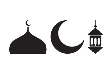 Fototapeta premium Islamic symbols silhouette of mosque dome crescent moon and lantern