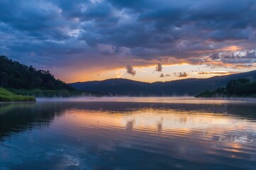 Storm aftermath at a reservoir in the early morning