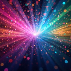 Fototapeta premium Explosive Colorful Light Rays and Glitter Particles Background explosion