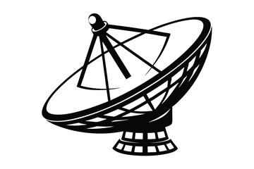 Black Satellite Dish Isolated on White Background, Communication