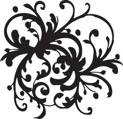 Abstract vector floral design elements featuring ornate black vintage flower and leaf silhouette scroll borders