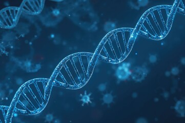 3D illustration of a DNA strand symbolizing cutting-edge ideas through digital virtual examination of human chromosomes linked to viral infection, with plenty of room for text and creativity