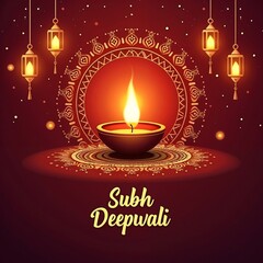 Subh Deepwali Burning Diya 