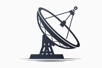 Dark Silhouette Communication Satellite Dish Antenna on White Background