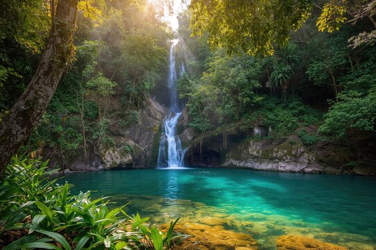 Majestic Multi-Tiered Cascade in a Tropical Forest