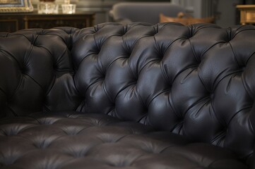 Dark leather Chesterfield sofa with tufted design