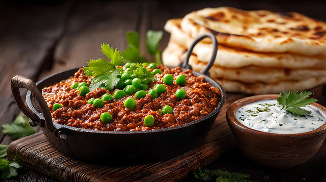 Authentic keema matar recipe indian minced meat curry with peas and naan flatbreads delicious dish recipe