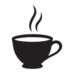 Hot tea on Cup silhouette vector illustration isolated on transparent background.