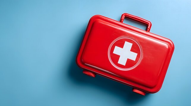Red First Aid Kit on Blue Background.Generative AI