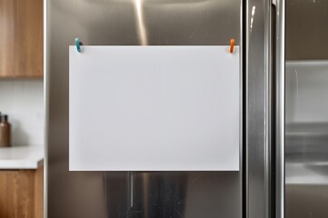 Empty white paper attached to refrigerator door