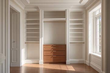 Fototapeta premium Empty walk-in wardrobe in a high-end residence