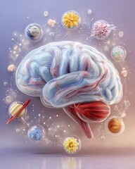 Surreal mind inspiration design - Surreal creative mind concept - Surreal Brain Concept with Planetary and Floral Elements for modern business, innovation, productivity and success inspiration artwork