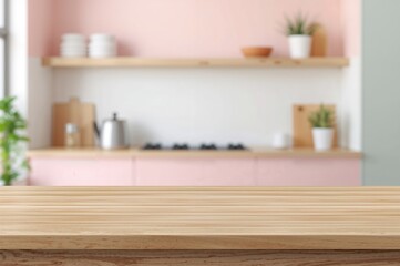 Fototapeta premium Blank wooden table with pastel colors for a food or catering backdrop, product display mockup template.