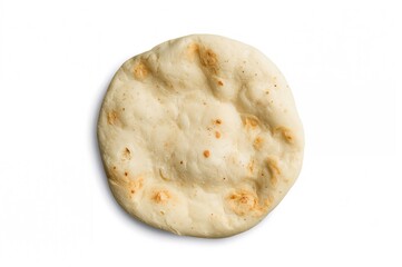 Thin flatbread prepared for stuffing, viewed from above against a white backdrop