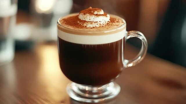 A single serving of hot coffee on a rustic wooden table